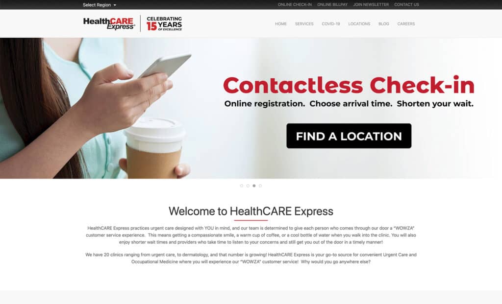 Screenshot of HealthCARE Express website